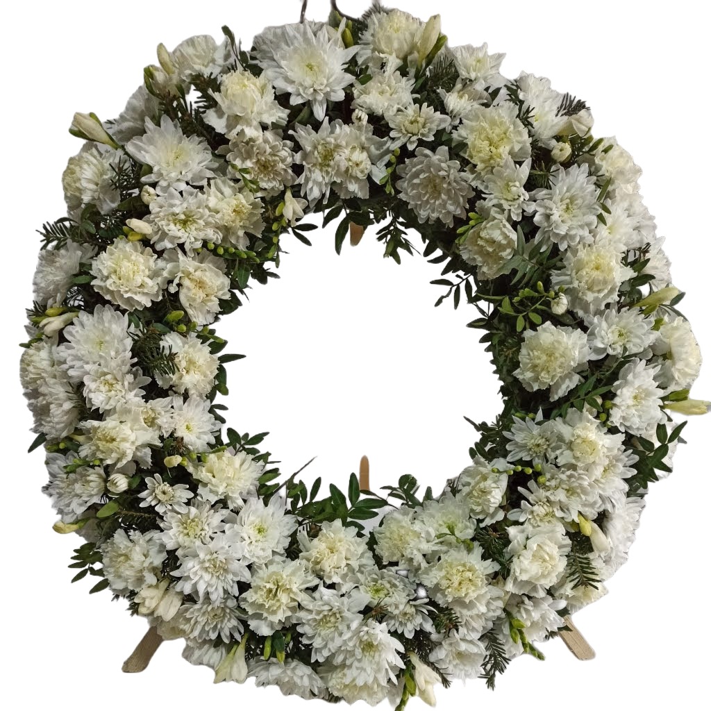 Coroana funerara crizanteme albe