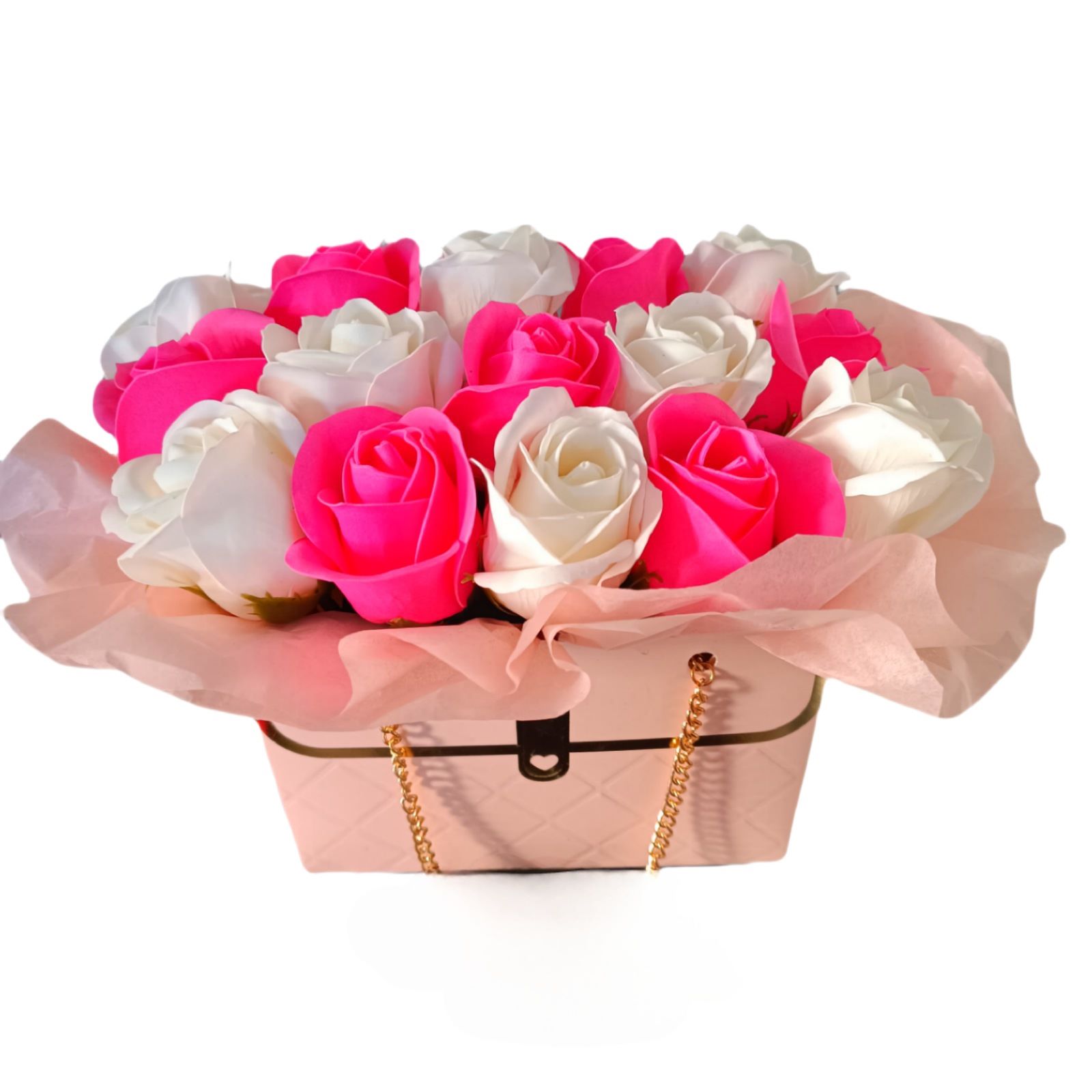 Trandafiri de sapun alb-roz in geanta